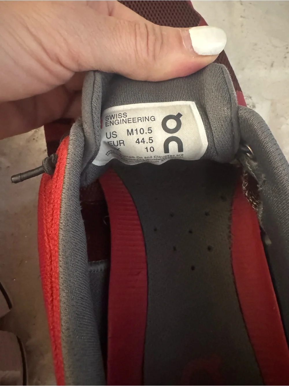 On Running Men's Red and Gray Athletic Sneakers